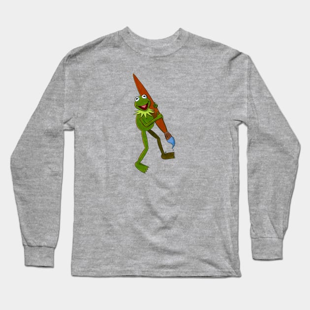 Painter Kermit Long Sleeve T-Shirt by jfeldmanart